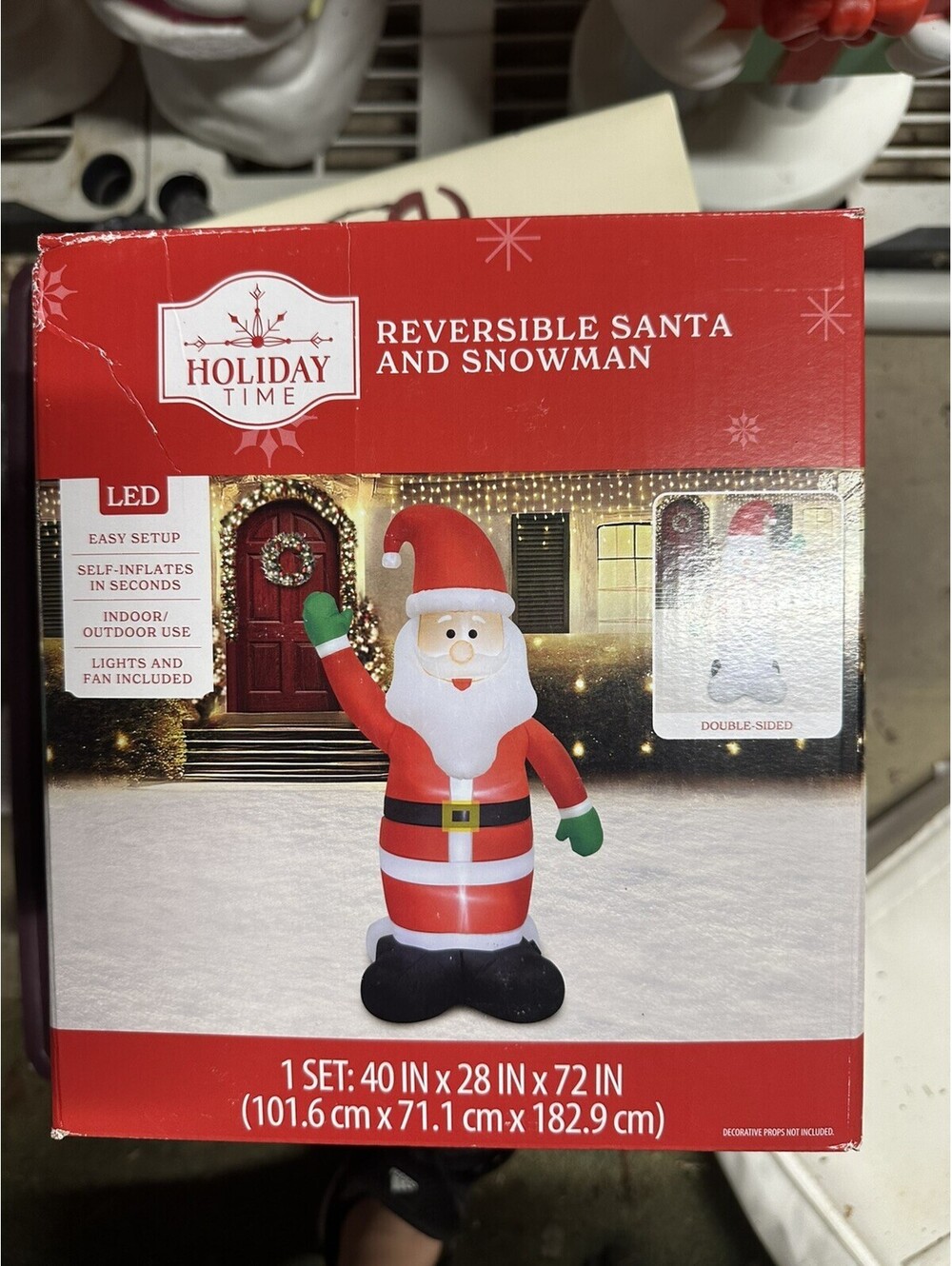 Holiday Time 6 ft Reversible Santa & Snowman Christmas Airblown Yard Inflatable